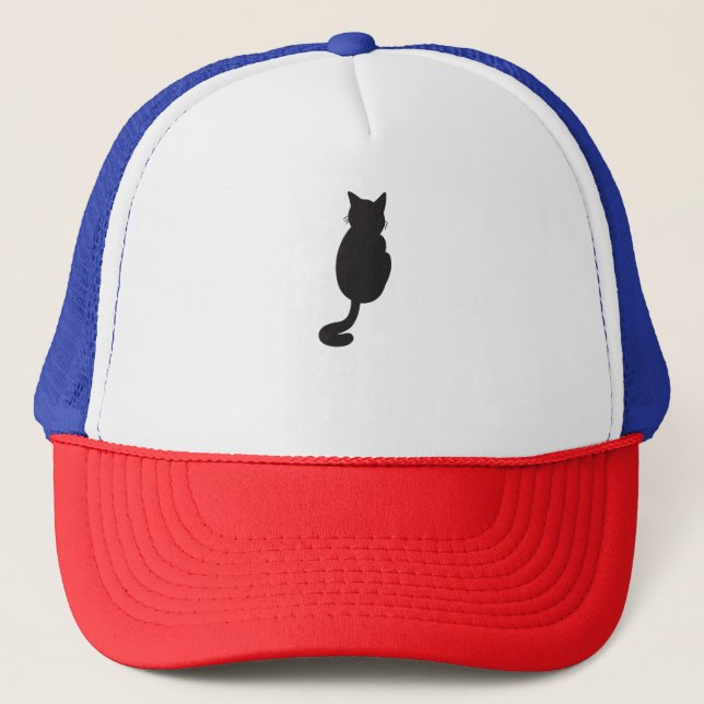 Minimalist Black Cat Silhouette  Trucker Hat (Front)