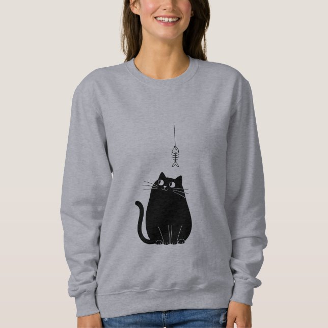 Minimalist Black Cat Sweatshirt for Women  (Front)