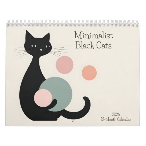 Minimalist Black Cats 2025 Calendar 12 Months