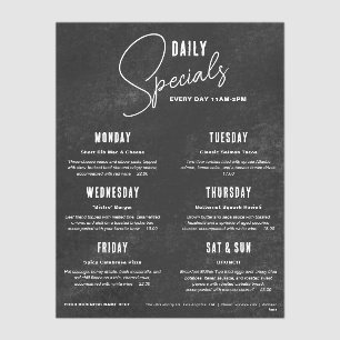 Minimalist Black Chalkboard Daily Specials Menu