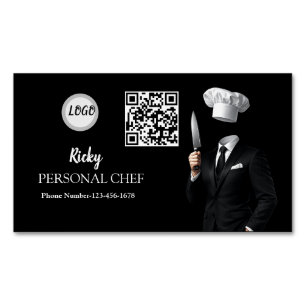 Minimalist Black Chef Uniform Photo QR Code Business Card Magnet