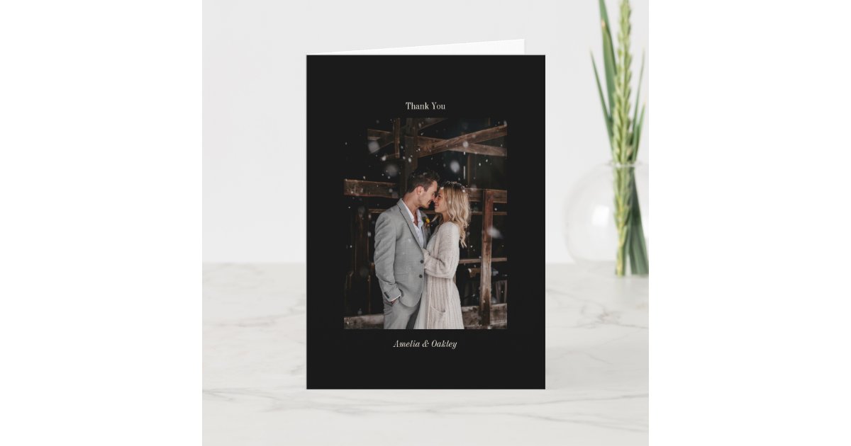 Minimalist Black Chic Elegant Wedding Custom Photo Thank You Card | Zazzle