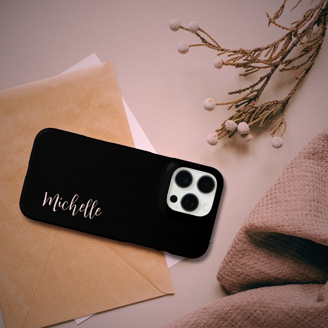 Minimalist Black Chic Rose Gold Script  Case-Mate iPhone Case (Creator Uploaded)