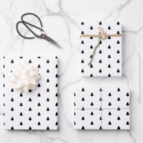 Minimalist Black Christmas Pine Tree Pattern Wrapping Paper Sheets