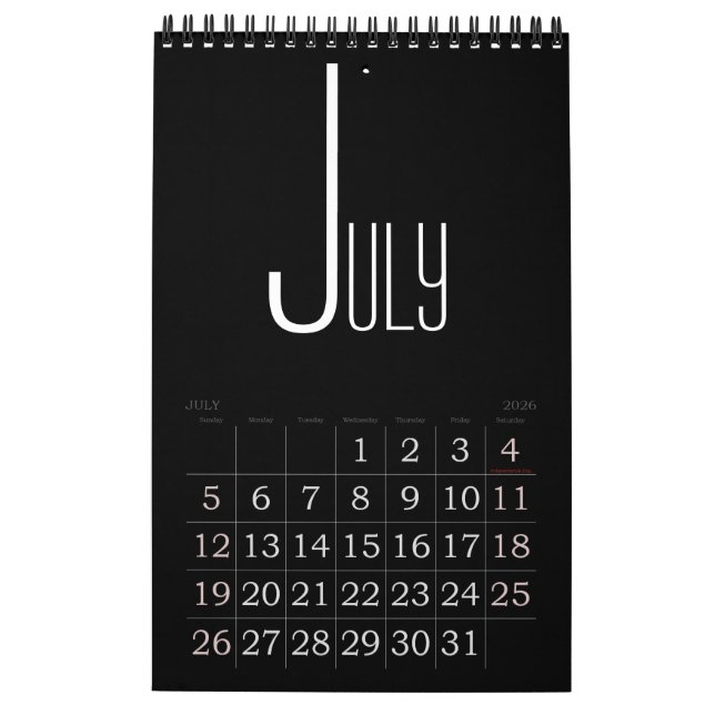 Minimalist Black color Calendar (Jul 2026)