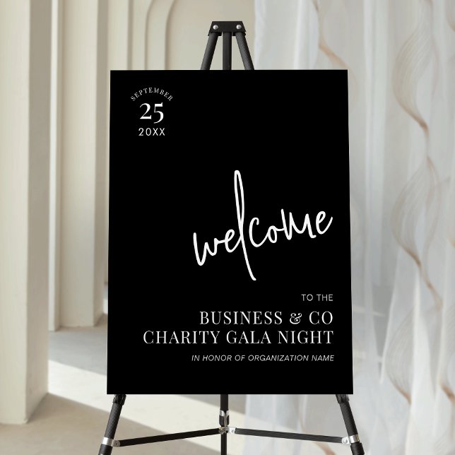 Minimalist Black Corporate Event Welcome Sign (Minimalist black event welcome sign design with fully customizable text and colors)