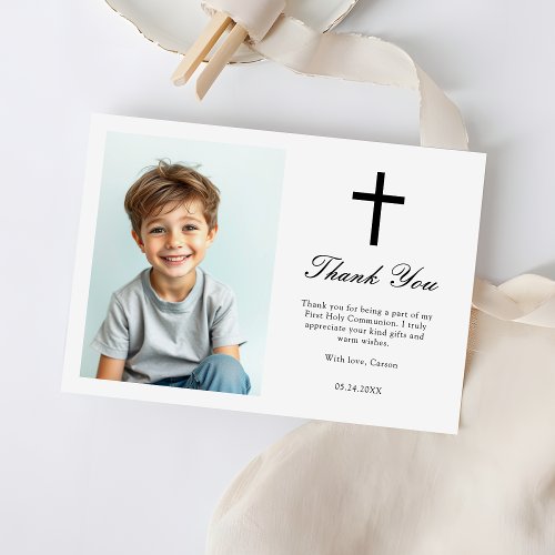 Minimalist Black Cross Boys First Communion Photo