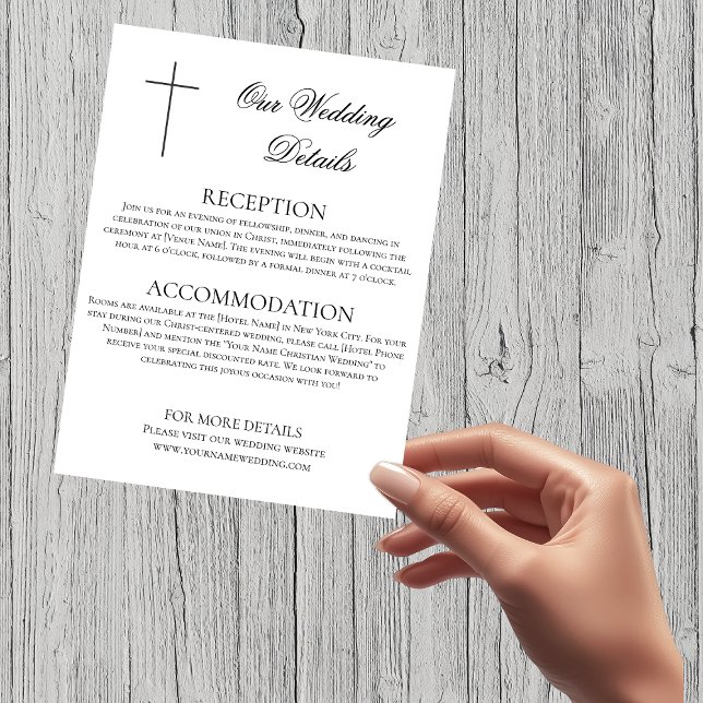 MINIMALIST Black Cross Wedding Details Christian Enclosure Card (MINIMALIST Black Cross Wedding Details Christian Enclosure Card)