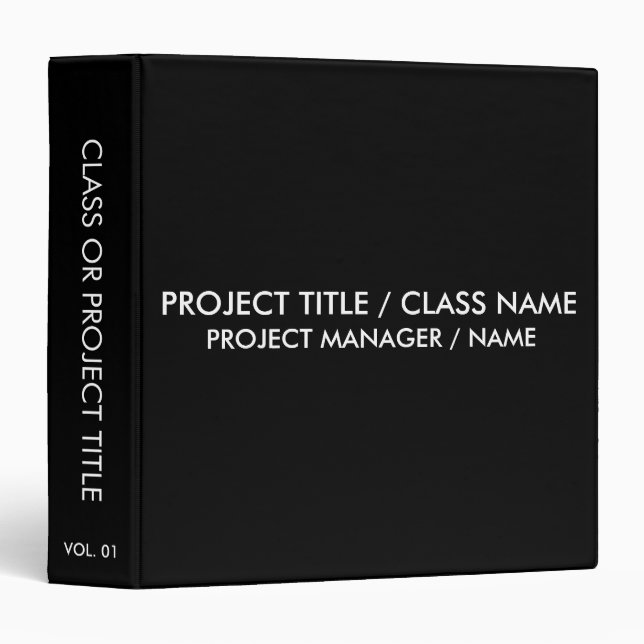 Minimalist black custom class project text solid 3 ring binder (Front/Spine)
