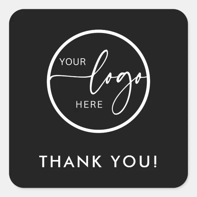Minimalist Black Custom Logo Business Thank You Square Sticker | Zazzle