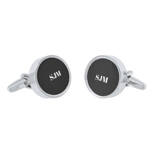 Minimalist black Custom monogram initials elegant Cufflinks (Angled)
