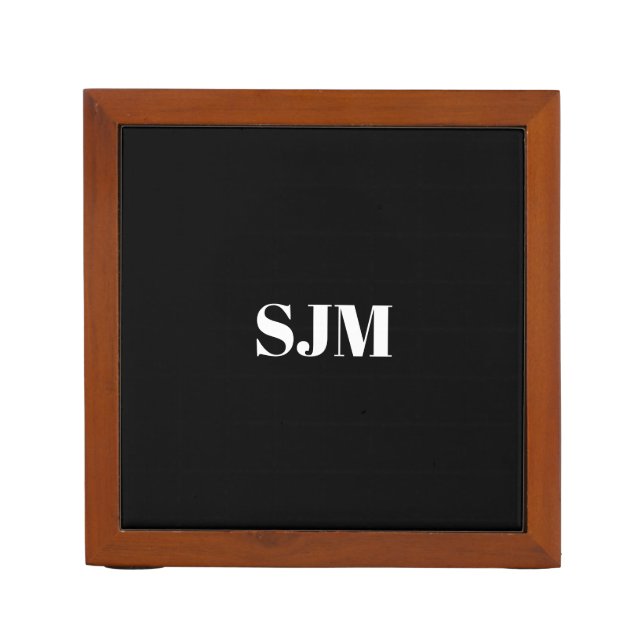 Minimalist black Custom monogram initials name Desk Organizer (Front)