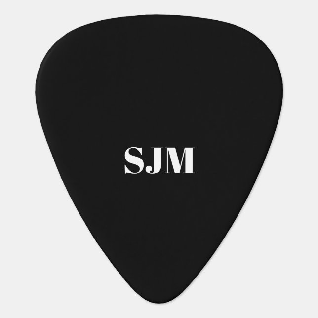 Minimalist black Custom monogram initials name Guitar Pick (Front)