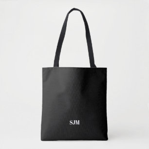 Minimalist black custom monogram initials name tote bag
