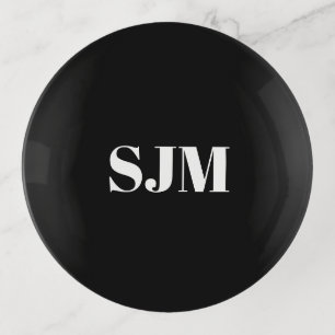 Minimalist black Custom monogram initials name Trinket Tray