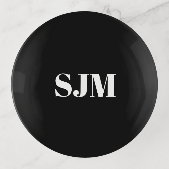 Minimalist black Custom monogram initials name Trinket Tray (Front)