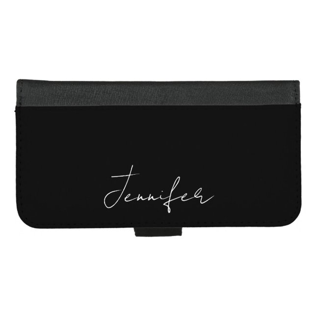 Minimalist Black Custom Name Signature Script  iPhone Wallet Case (Front (Horizontal))