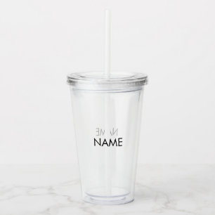 Minimalist black custom name text monogram clear acrylic tumbler