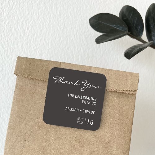 Minimalist Black Dark Aesthetic Wedding Thank You Square Sticker