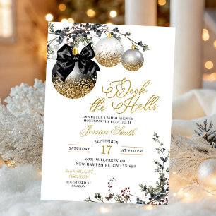 Minimalist Black Deck The Halls Bridal Shower Invitation