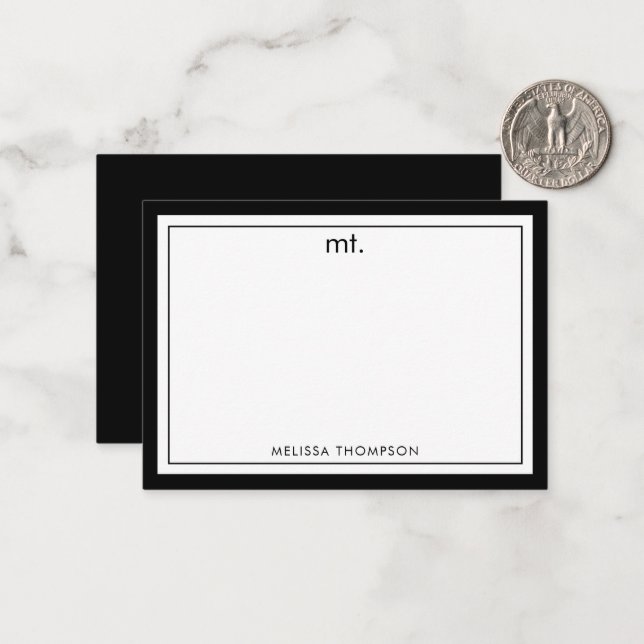 Minimalist Black Double Border Modern Monogram Note Card (Front/Back In Situ)