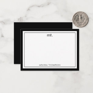 Minimalist Black Double Border Modern Monogram Note Card