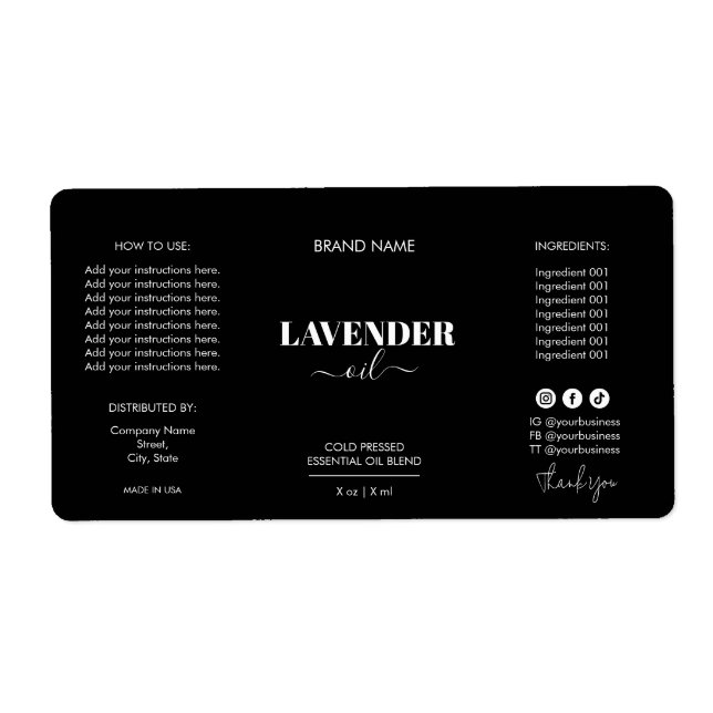 Minimalist Black Dropper Bottle Product Labels (Front)