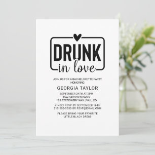Minimalist Black "Drunk in Love" Bachelorette  Invitation