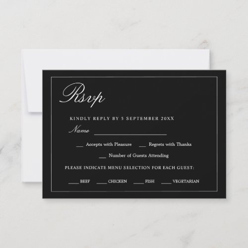 Minimalist Black Elegant Modern Wedding Meal Choic RSVP Card