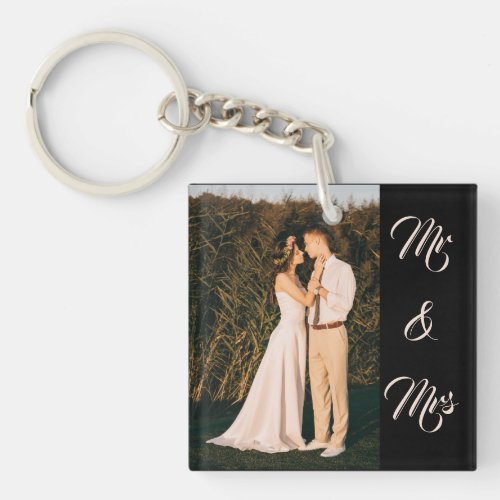 Minimalist Black Elegant Mr  Mrs Couple Photo Keychain