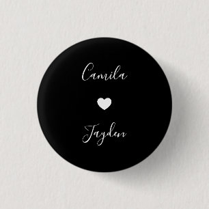 Minimalist Black Elegant Script Heart Soulmates Button