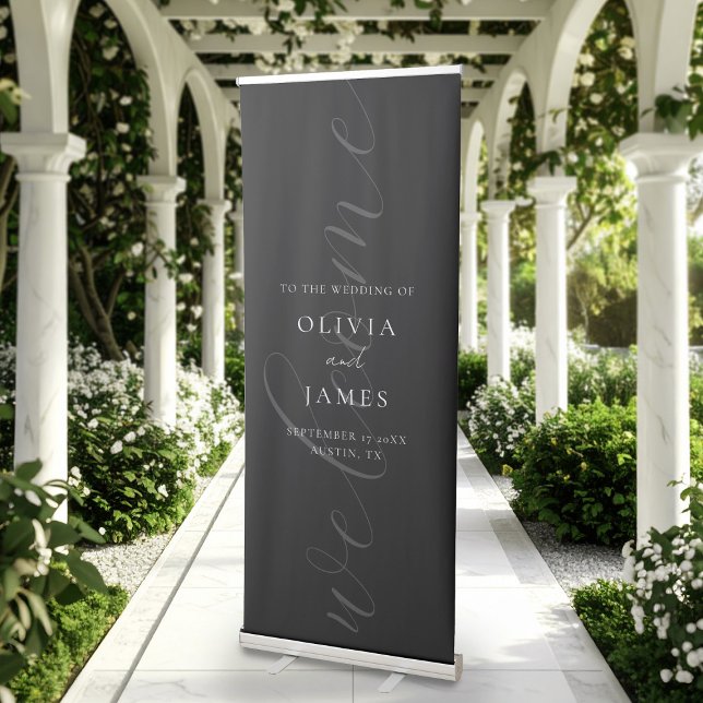 Minimalist Black Elegant Script Wedding Welcome Retractable Banner (Creator Uploaded)