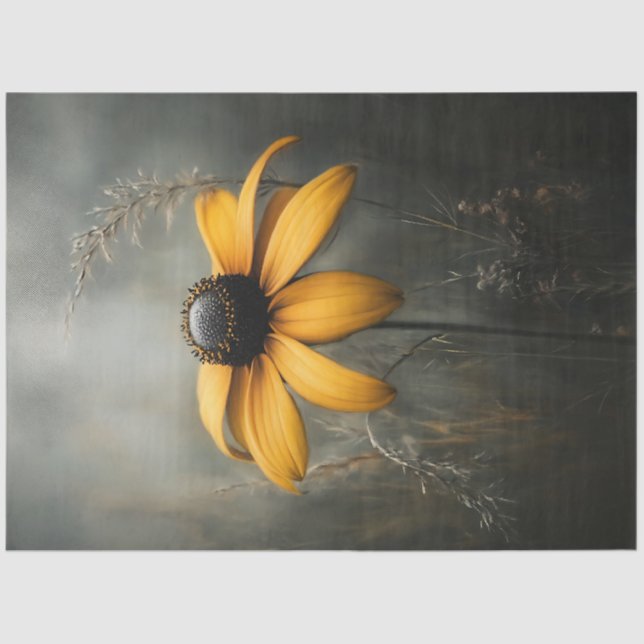 Minimalist Black-eyed Susan Botanical Decoupage Tissue Paper (Front)