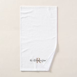 Minimalist Black & Faux Gold on White Hand Towel