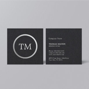 Minimalist Black Faux Silver Monogram Attorney Square Business Card