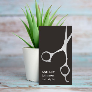 Minimalist Black Faux Silver White Bold Scissors Business Card