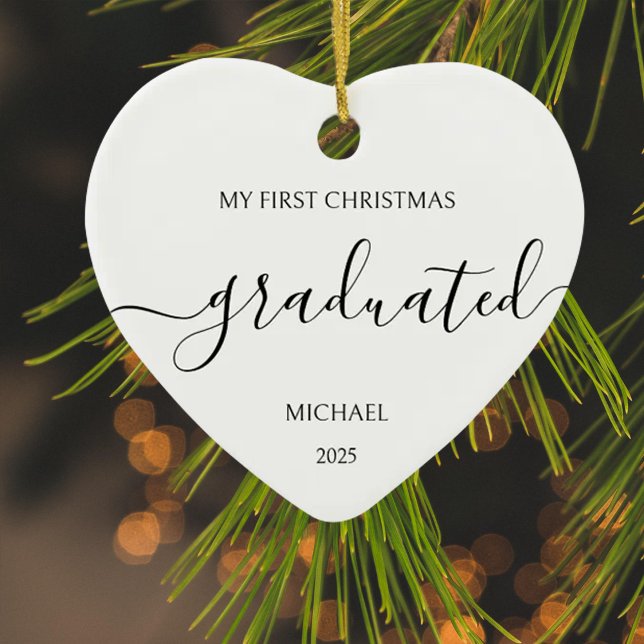 Minimalist Black First Christmas Graduated Ceramic Ornament (Creator Uploaded)