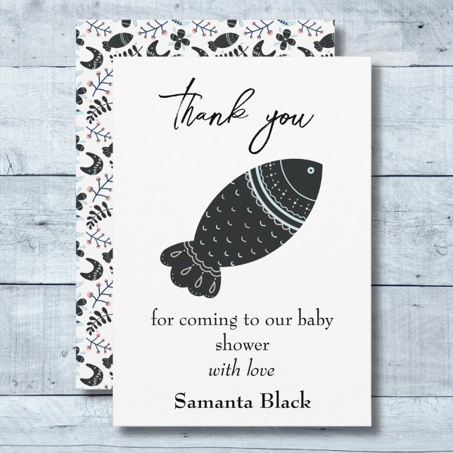 Minimalist Black Fish Baby Shower Thank You Card (Creator Uploaded)