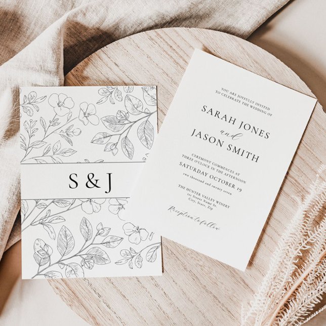 Minimalist Black Floral Wedding Invitation (Creator Uploaded)