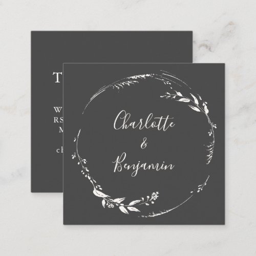 Minimalist Black Floral Wreath Wedding Website Enclosure Card