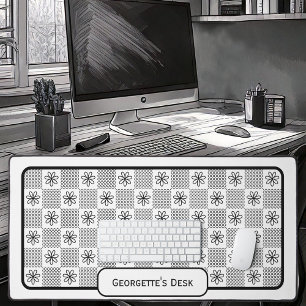 Minimalist Black Flowers - Checked on White Desk Mat