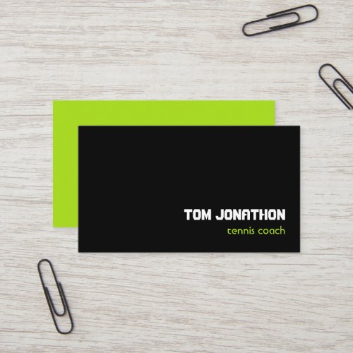 Minimalist Black Fluorescent yellow tennis coach Business Card