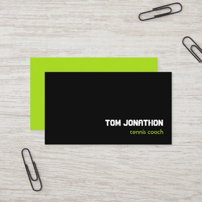 Minimalist Black Fluorescent yellow tennis coach Business Card (Front/Back In Situ)