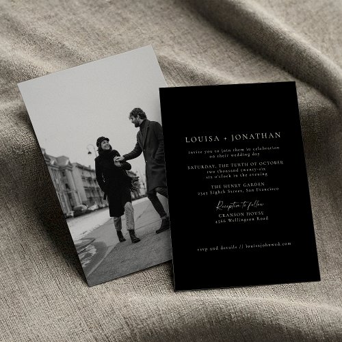 Minimalist Black Formal Chic Script Photo Wedding Invitation