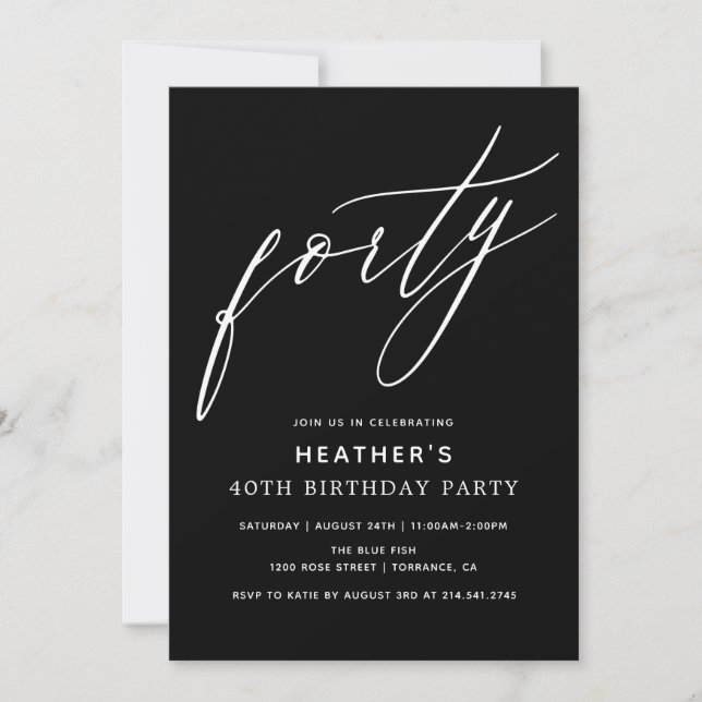 Minimalist Black Forty 40h Birthday Party Invitation (Front)
