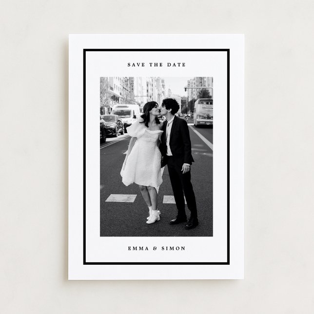Minimalist Black Frame Photo Save the Date card (Creator Uploaded)