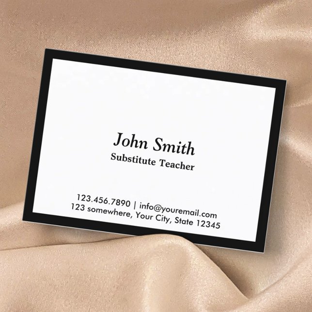 Minimalist Black Frame Substitute Teacher Business Card (Creator Uploaded)