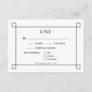 Minimalist Black Frame Wedding RSVP Meal Options