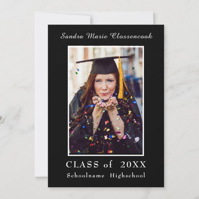 Minimalist Black Frame White Script Graduation  An Announcement (Front)