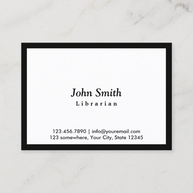Minimalist Black Framed Elegant Librarian Business Card (Front)